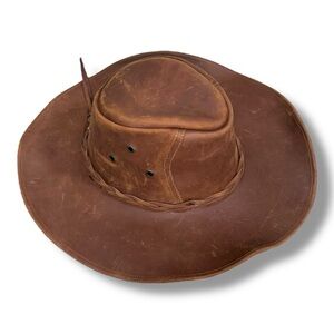 Cavender’s Brown Leather Hat Western Cowboy Outback Size Medium Women’s Unisex